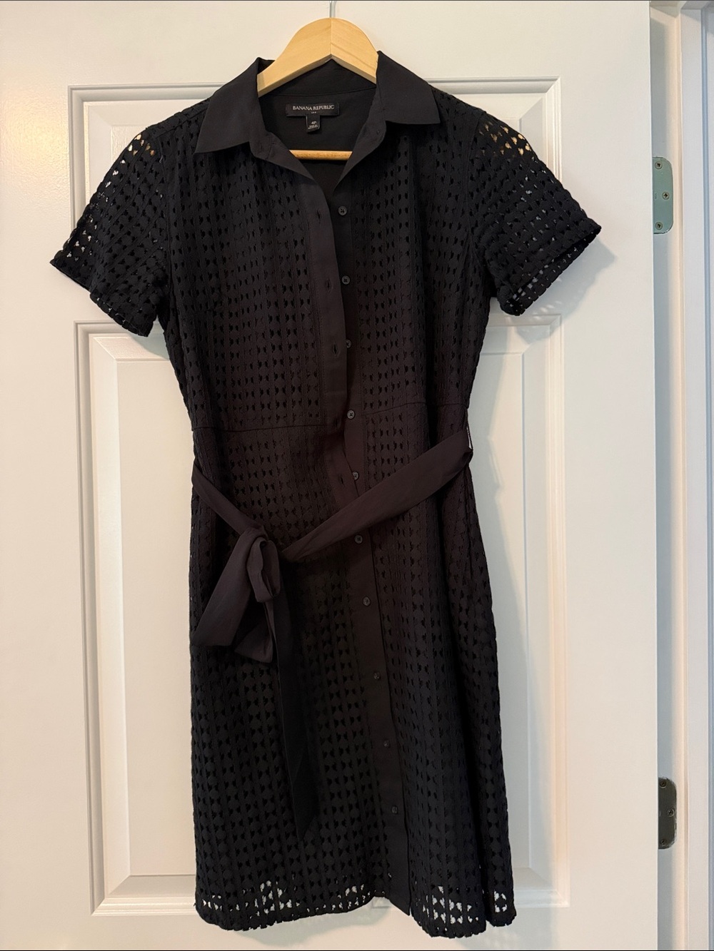 Banana Republic Black Eyelet Midi Shirt Dress with Tie Waist